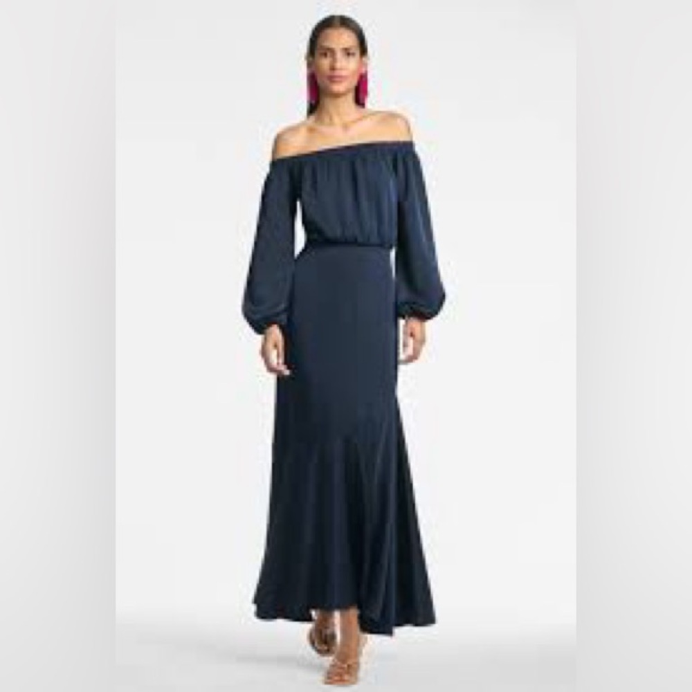 Sachin & Babi Kai Off Shoulder Satin Crepe Midi Dress Midnight NWT